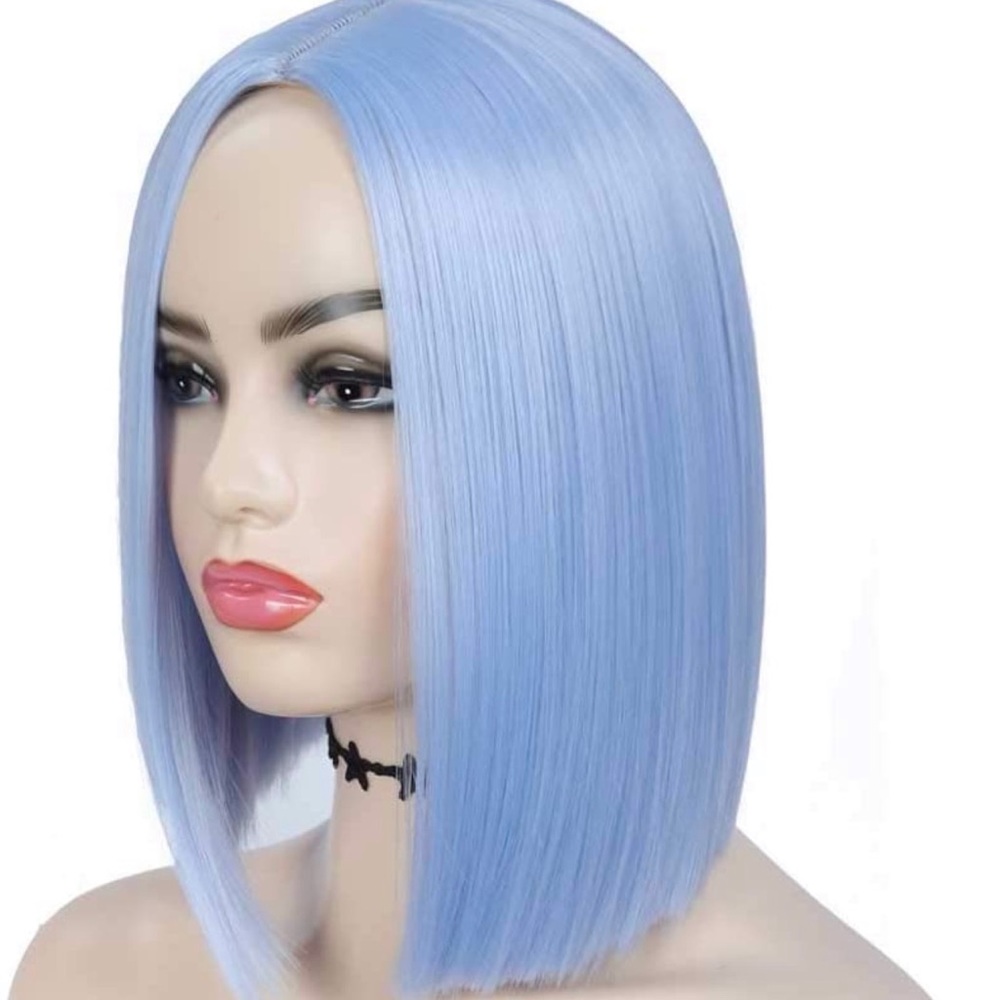 Light Blue Wig Short Straight Bob. 12” - Picture 8 of 10